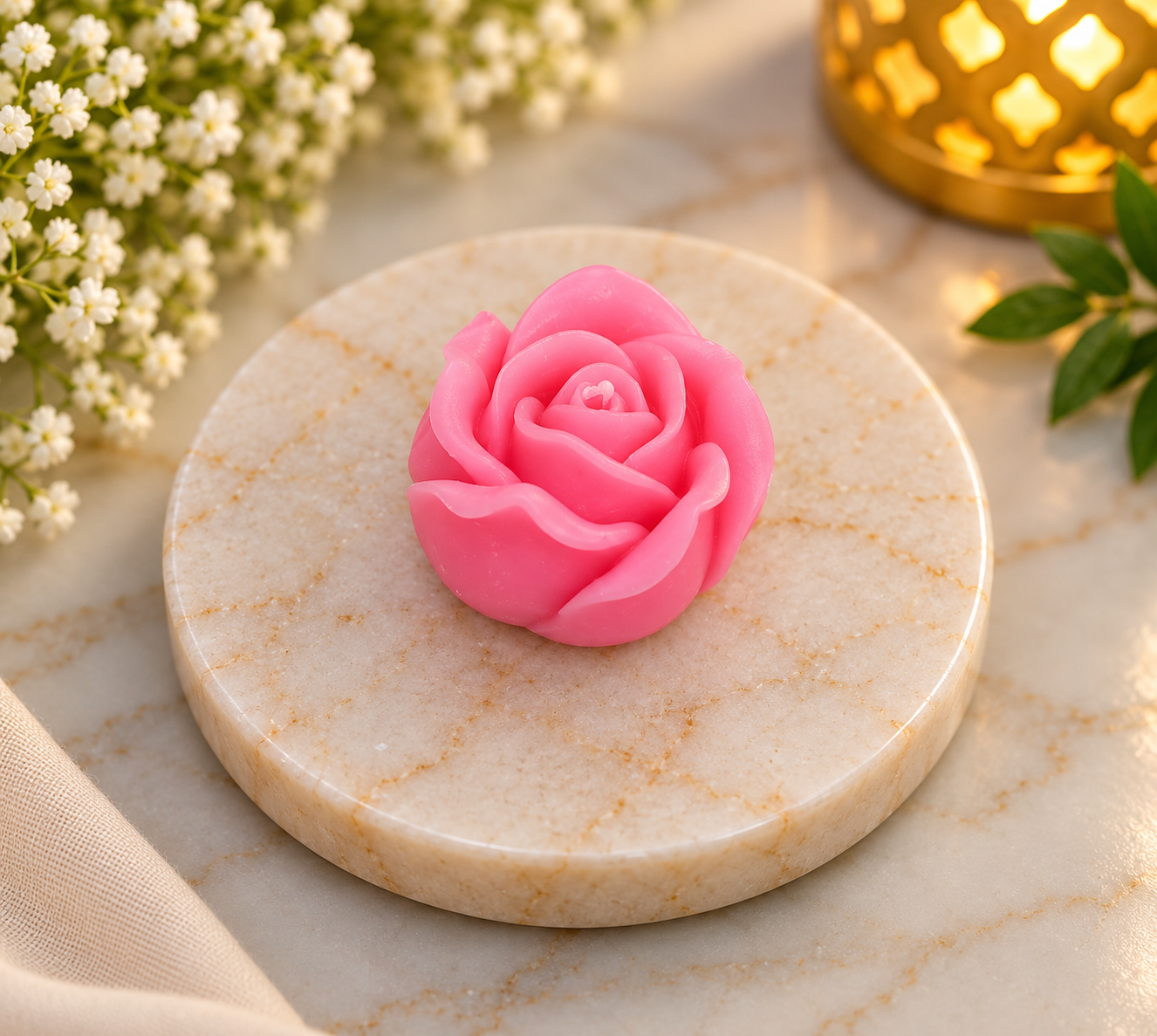 Pink Rose Flower Mini Candle
