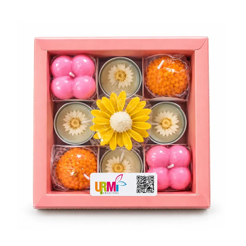 Floral Bliss Decorative Candle Gift Set – Yellow & Pink (9 Pieces)