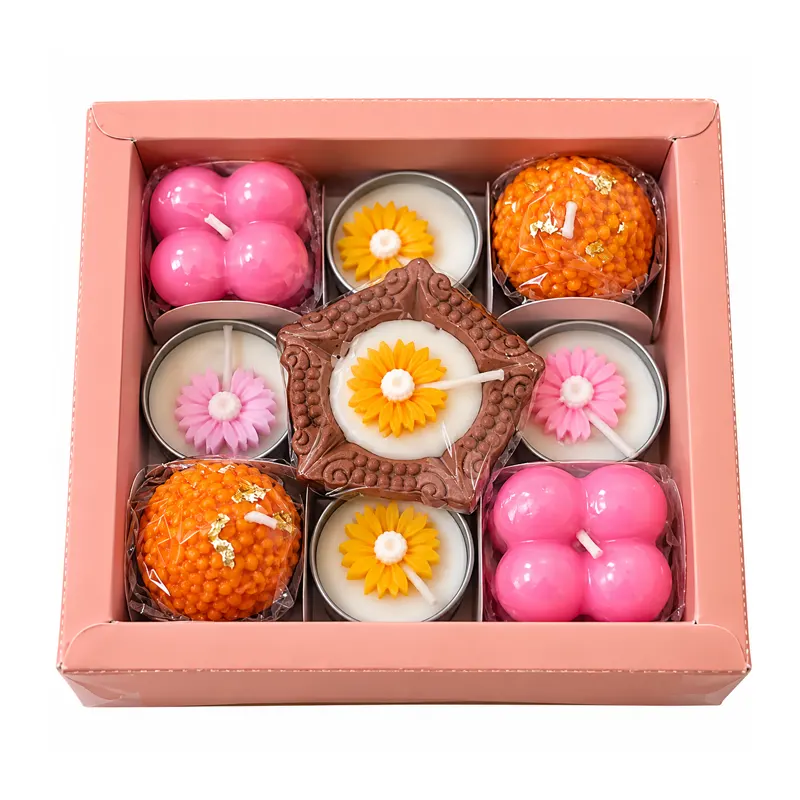Floral Charm Decorative Candle Gift Set – Pink & Orange (9 Pieces)