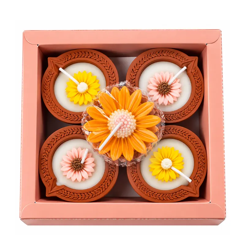 Floral Radiance Decorative Candle Gift Set – Orange & Yellow (5 Pieces)
