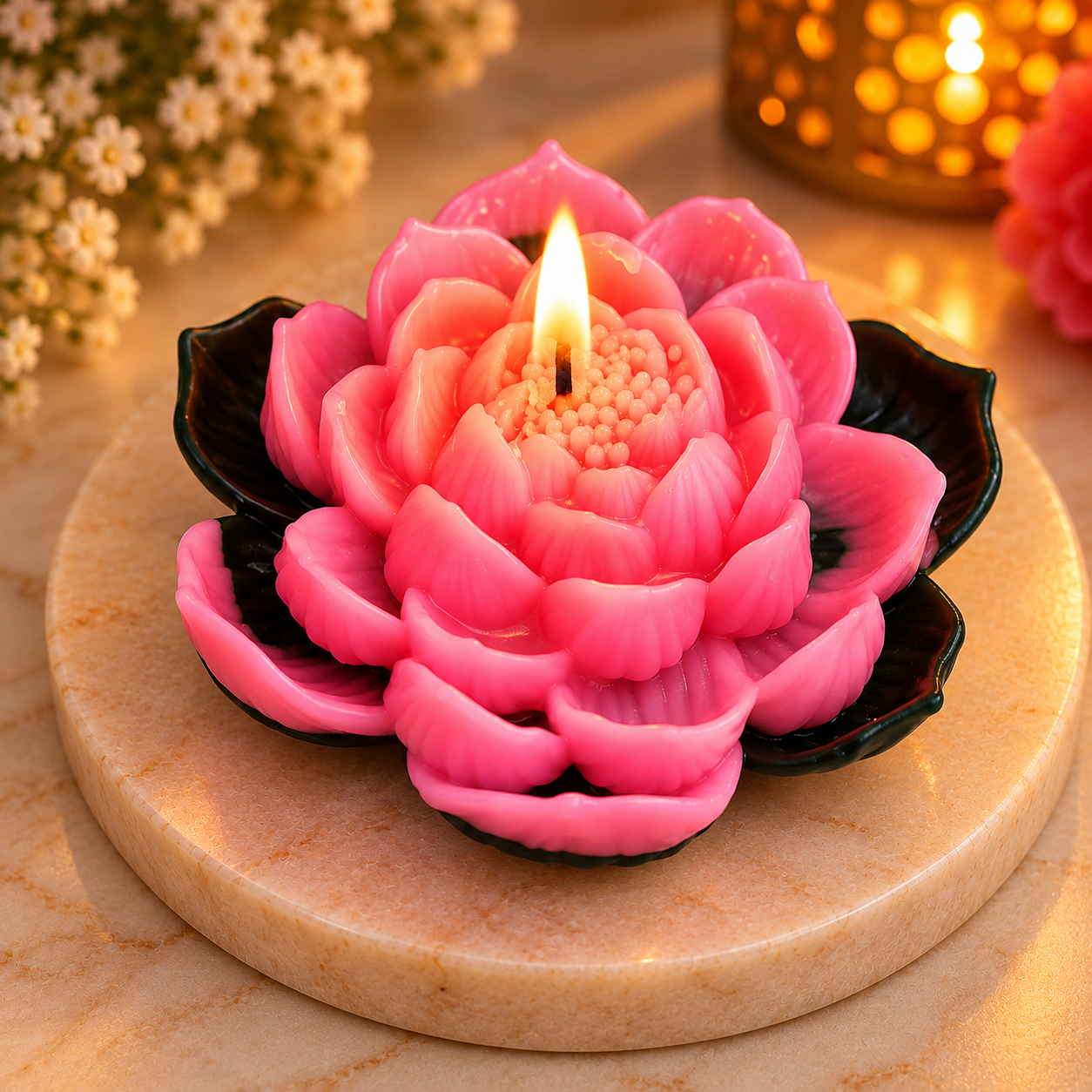 Pink Lotus Flower Decorative Candle