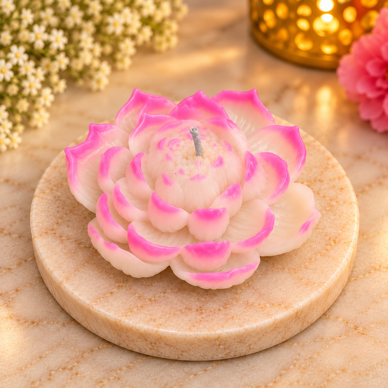 Pink Edge Lotus Flower Candle
