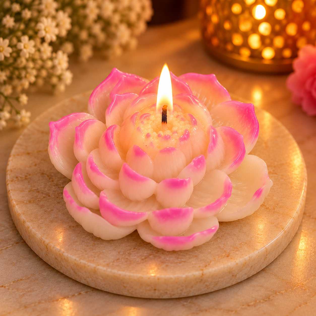 Pink Edge Lotus Flower Candle