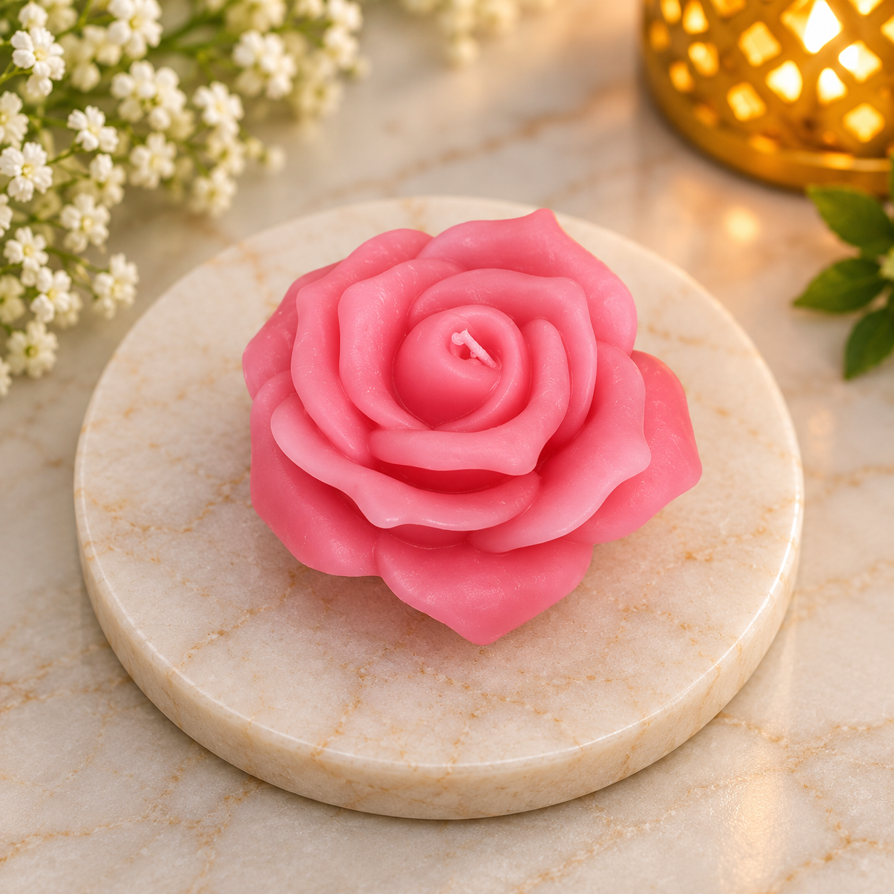 Pink Rose Flower Decorative Candle