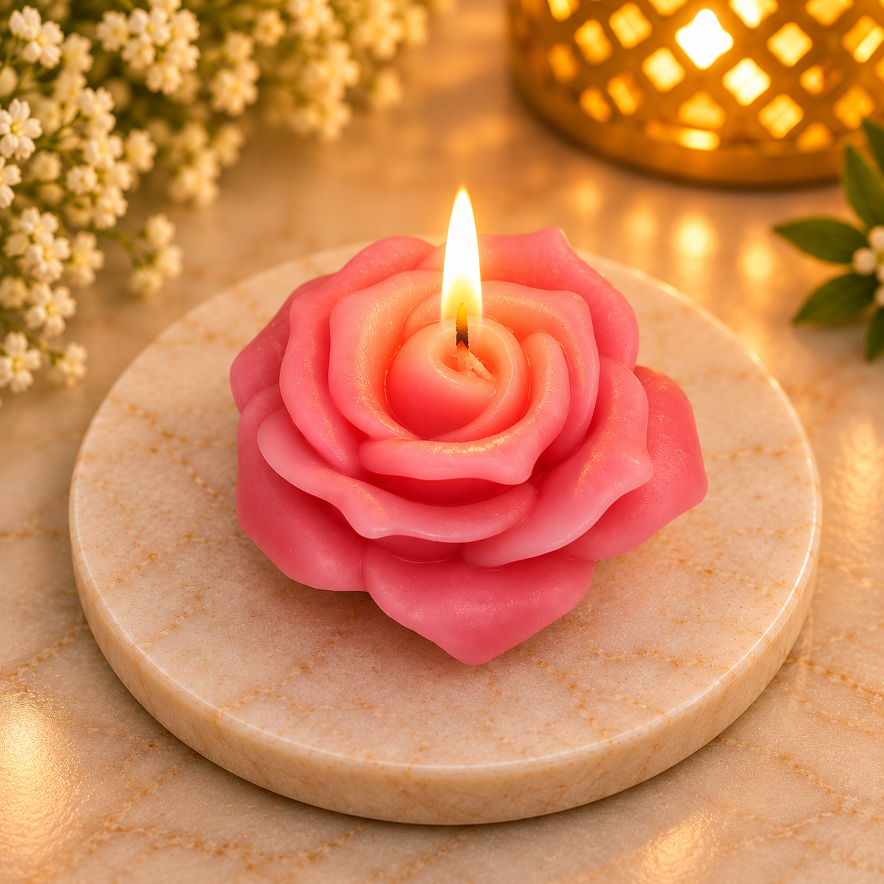 Pink Rose Flower Decorative Candle